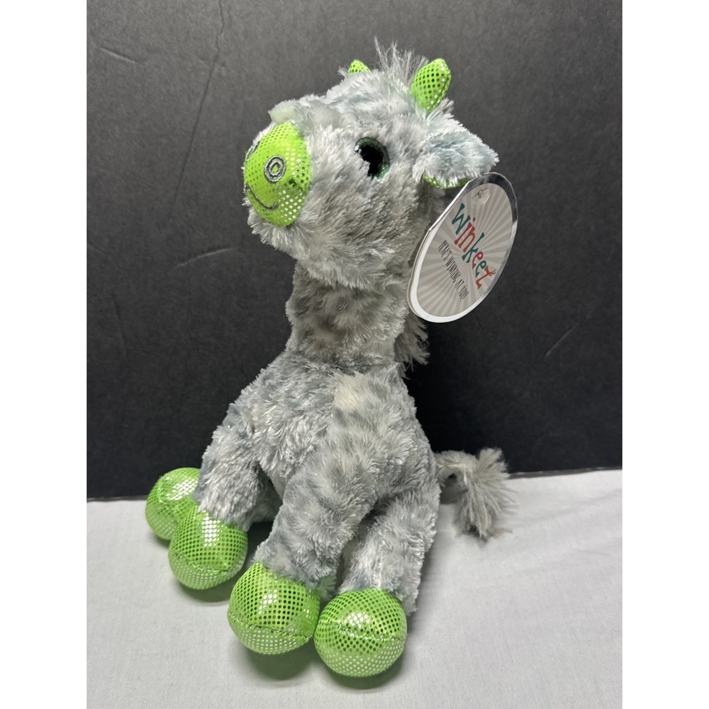 Winkeez MVP Giraffe Jacob Grey & Green Plush Toy Glitter Eyes 8" New with tags